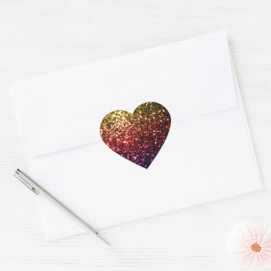 Rainbow yellow red purple faux glitter sparkles heart sticker