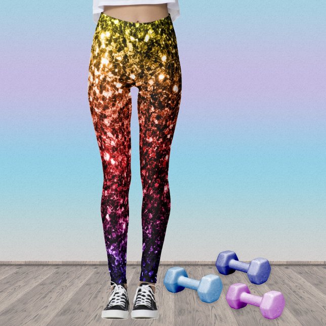 Rainbow yellow red purple faux glitter sparkles leggings (Stand out in the gym with our breathable sparkly leggings in many different colors!)