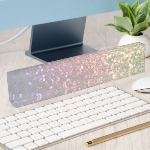Rainbow yellow red purple faux glitter sparkles nameplate