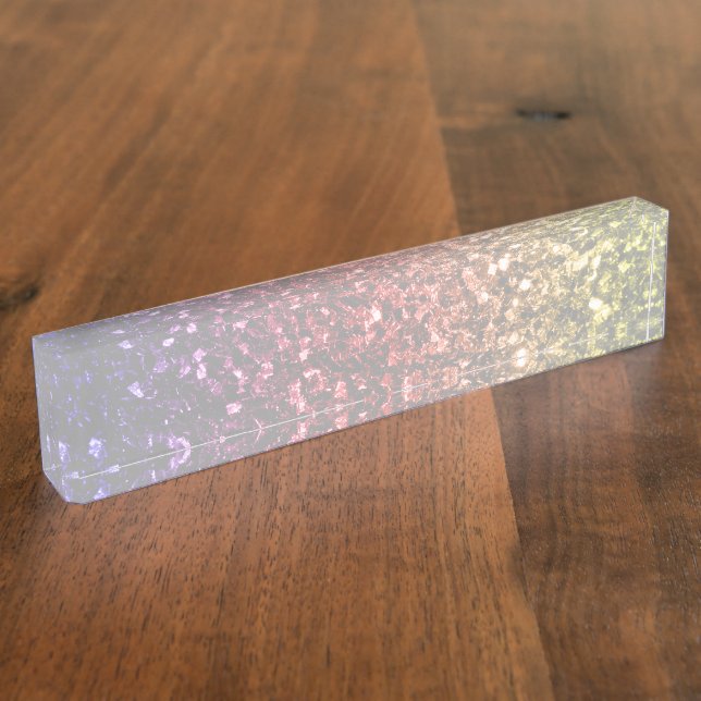 Rainbow yellow red purple faux glitter sparkles nameplate (Side)