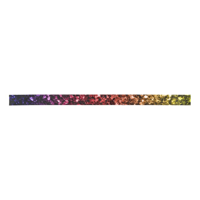 Rainbow yellow red purple faux glitter sparkles satin ribbon (Front)