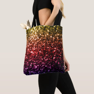 Rainbow yellow red purple faux glitter sparkles tote bag