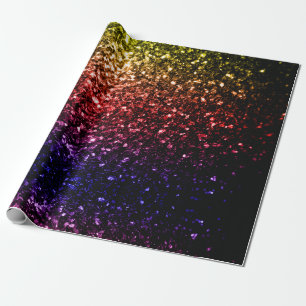Rainbow yellow red purple faux glitter sparkles wrapping paper