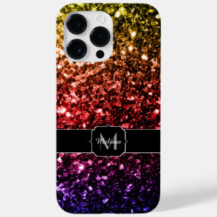 Rainbow yellow red purple faux sparkles Monogram Case-Mate iPhone 14 Pro Max Case