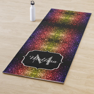 Rainbow yellow red purple faux sparkles Monogram Yoga Mat