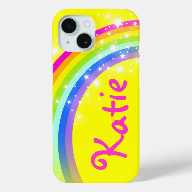 Rainbow yellow sky and stars custom name Case-Mate iPhone case (Back)