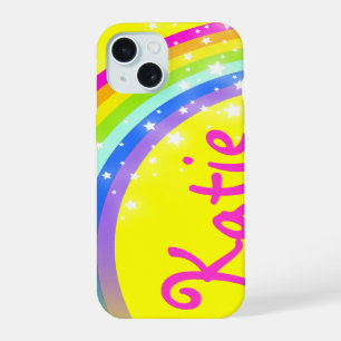 Rainbow yellow sky and stars custom name iPhone 15 case