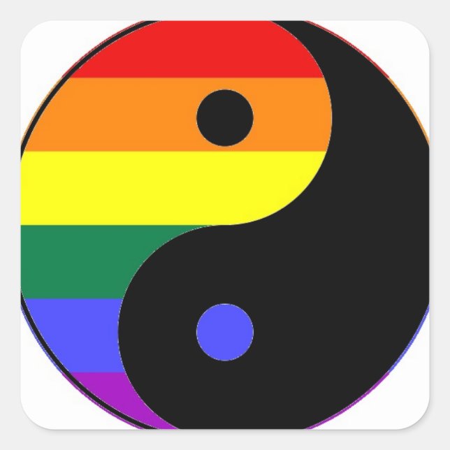 Rainbow Yin and Yang - LGBT Pride Rainbow Colours Square Sticker (Front)