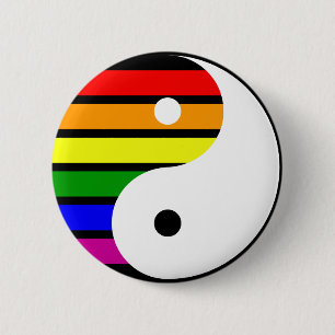 Rainbow Yin Yang 6 Cm Round Badge