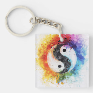Rainbow Yin Yang Digital Art Key Ring