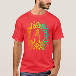 Rainbow Yoga Om Namaste Hands Of Woman Mandala Sty T-Shirt