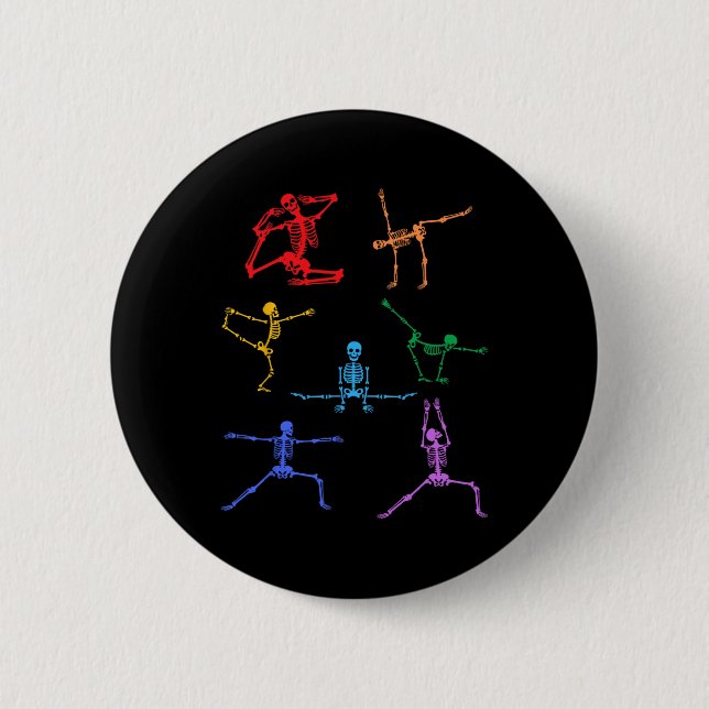 Rainbow Yoga Skeleton Exercise Bone Halloween Part 6 Cm Round Badge (Front)