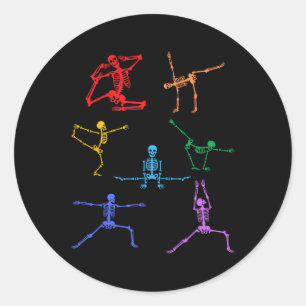 Rainbow Yoga Skeleton Exercise Bone Halloween Part Classic Round Sticker