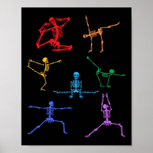 Rainbow Yoga Skeleton Exercise Bone Halloween Part Poster