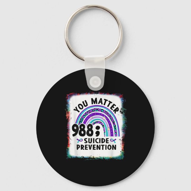 Rainbow You 988 Suicide Prevention Awareness Bleac Key Ring (Front)