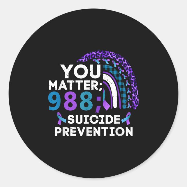 Rainbow You 988 Suicide Prevention Awareness Ribbo Classic Round Sticker (Front)