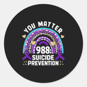 Rainbow You 988 Suicide Prevention Awareness Ribbo Classic Round Sticker