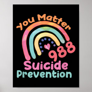 Rainbow You 988 Suicide Prevention Awareness Ribbo Poster