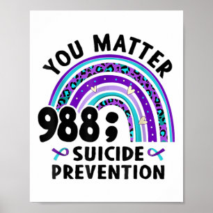 Rainbow You 988 Suicide Prevention Awareness Ribbo Poster