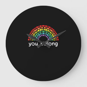 Rainbow You Belong Gay Pride Lgbt Support Men Wome Large Clock