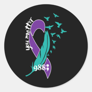 Rainbow You Problem 988 Suicide Prevention Awarene Classic Round Sticker