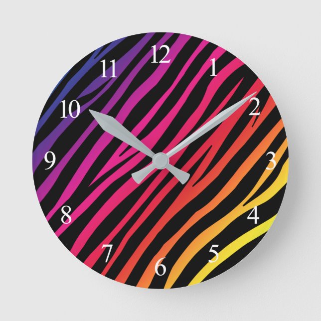 Rainbow Zebra Animal Print Round Clock (Front)