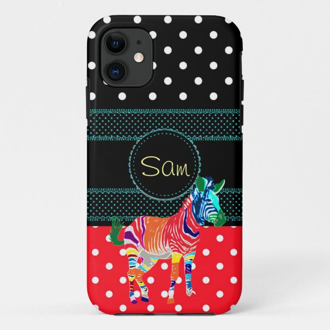 Rainbow Zebra Animals Monogrammed Pattern Party Case-Mate iPhone Case (Back)