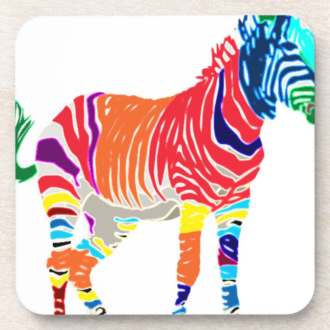 Rainbow Zebra Animals Monogrammed Pattern Party Coaster (Front)