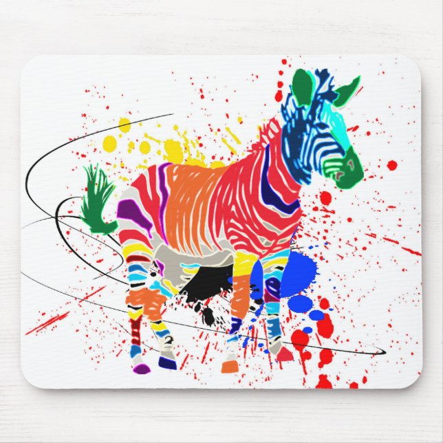Rainbow Zebra Animals Monogrammed Pattern Party Mouse Mat (Front)