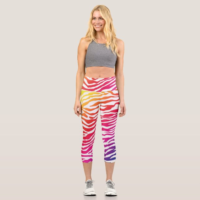 Rainbow Zebra Capri Leggings (Front)