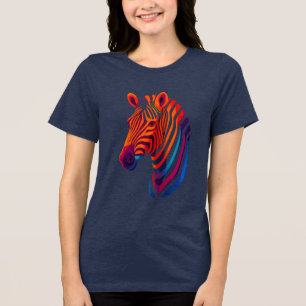 Rainbow Zebra Head – Surreal Neon Animal Tri-Blend Shirt