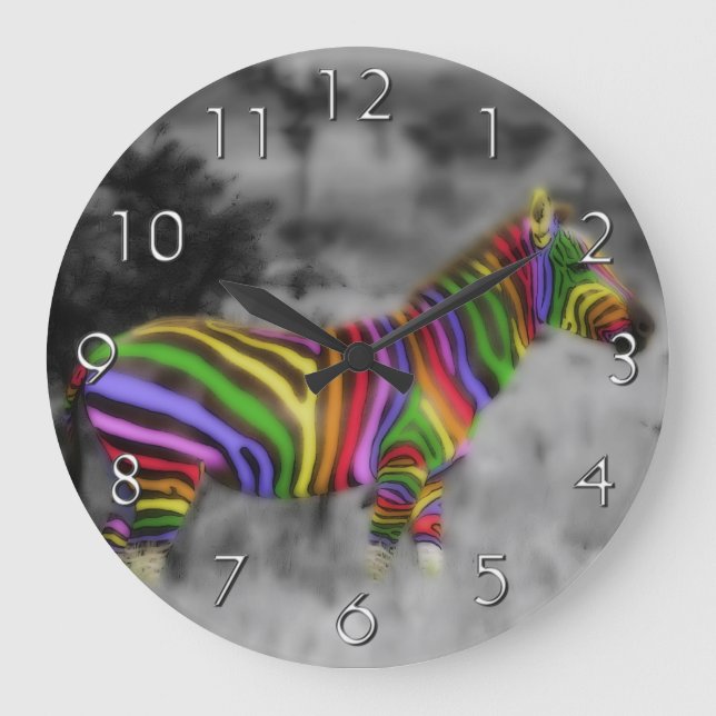 Rainbow Zebra Large Clock (Front)