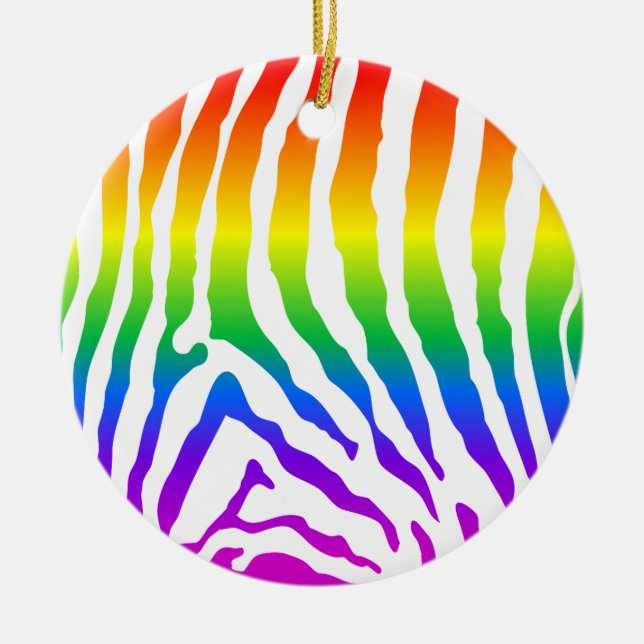 Rainbow Zebra Pattern Ceramic Tree Decoration (Front)