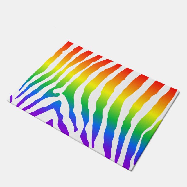 Rainbow Zebra Pattern Doormat (Angled)