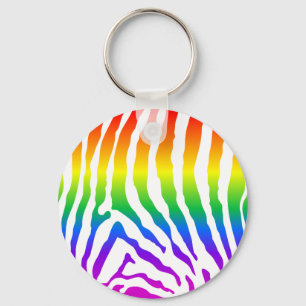 Rainbow Zebra Pattern Key Ring