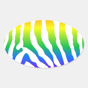 Rainbow Zebra Pattern Oval Sticker