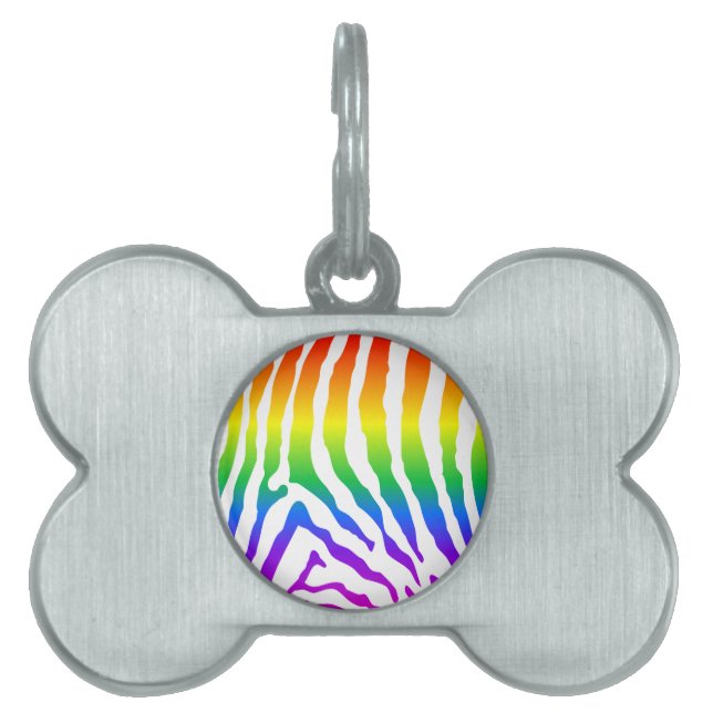 Rainbow Zebra Pattern Pet Name Tag (Front)
