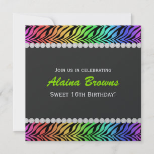 Rainbow Zebra & Pearl Birthday Invitation