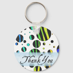 Rainbow Zebra Polka Dot Pattern Thank You Key Ring