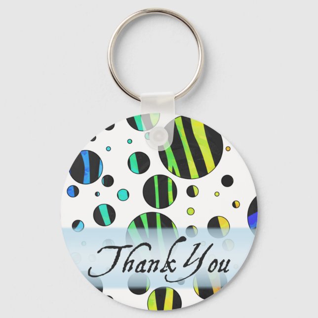 Rainbow Zebra Polka Dot Pattern Thank You Key Ring (Front)