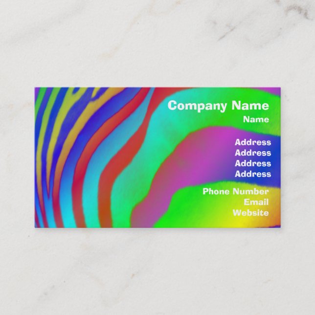 Rainbow Zebra Print Business Card (Front)