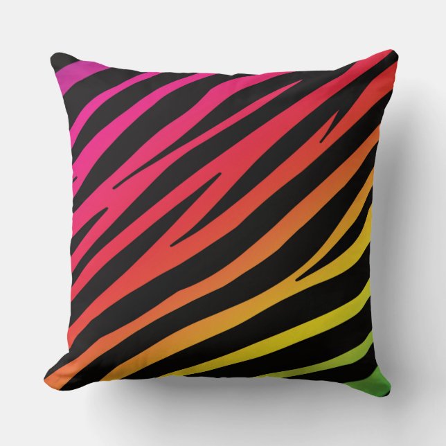Rainbow zebra print multi colour cushion (Front)