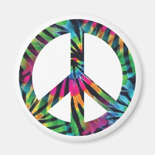 Rainbow Zebra Print Tie Dye Peace Sign Magnet