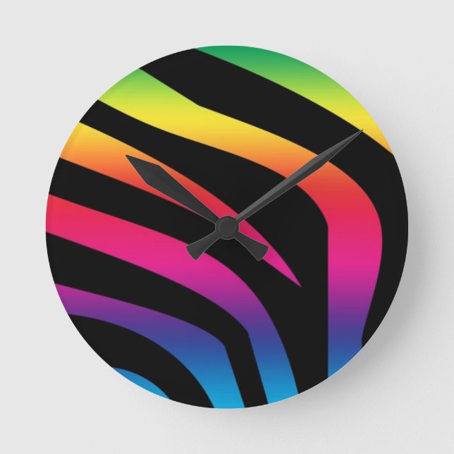 Rainbow Zebra Round Clock (Front)