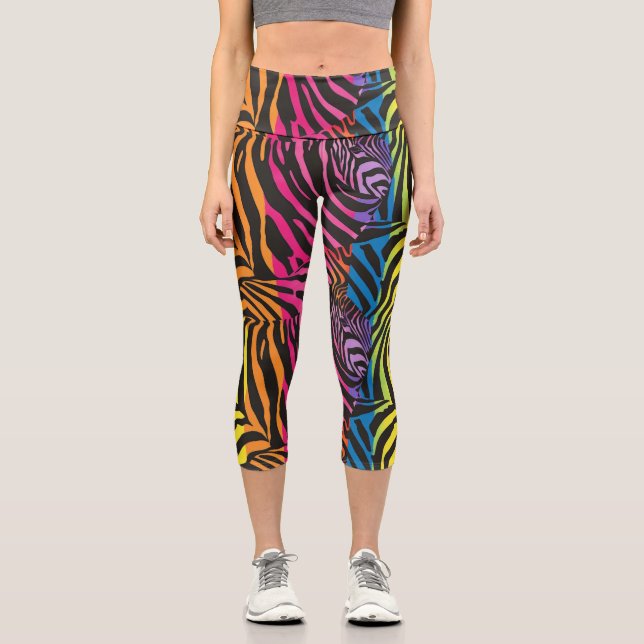 Rainbow Zebra Stipes Capri Leggings (Front)
