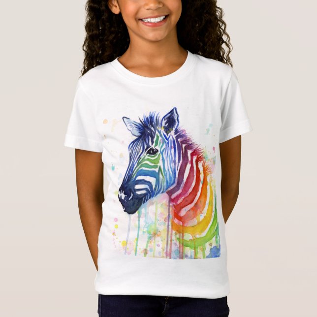 Rainbow Zebra Watercolor Kids Shirt (Front)