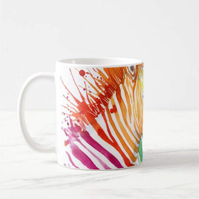 Rainbow zebra, watercolor wild illustration. coffee mug (Left)