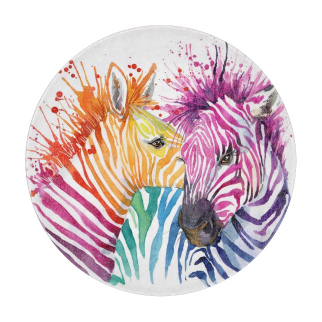 Rainbow zebra, watercolor wild illustration. cutting board (Front)