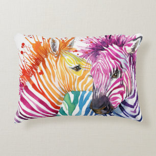 Rainbow zebra, watercolor wild illustration. decorative cushion