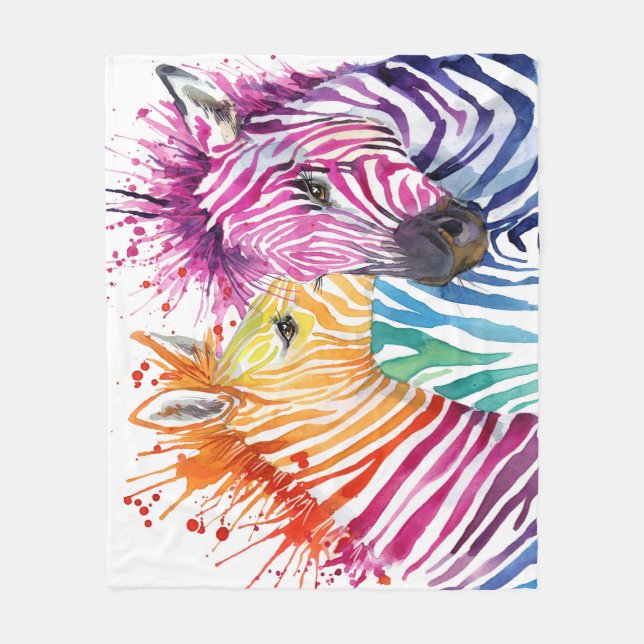 Rainbow zebra, watercolor wild illustration. fleece blanket (Front)